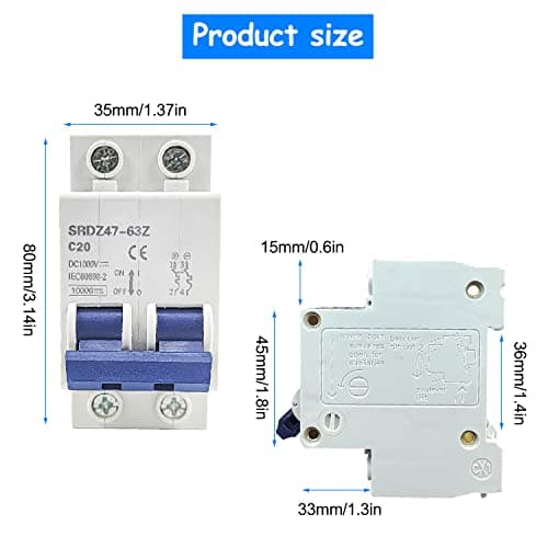 Disjoncteur Miniature 1000V DC 20A, Disjoncteur DZ47-63Z 2P, Protection contre les Courts-Circuits