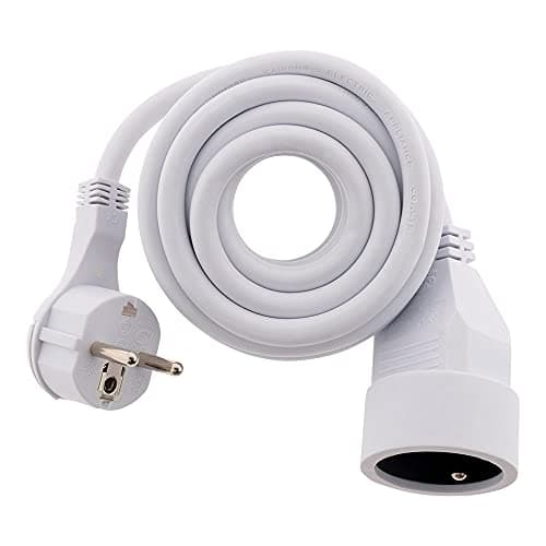 Prolongateur 16A HO5VV-F 3G1.5mm² Zenitech - 3m Blanc avec Fiche Extraplate, Gaine Transparente et Blindage - Extension