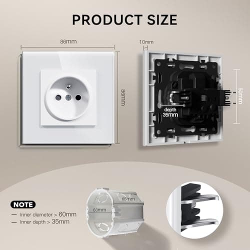 Prise murale BSEEDverre 16A 250V bureau-hôtel, Blanc 86MM 2Paquets