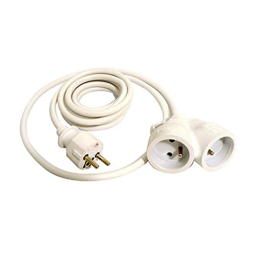 Prolongateur Zenitech Bi tête 3G1,5mm² Blanc 3m 1 Prise mâle + 2 Prises Femelle Blanc Sellé