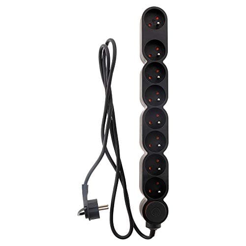 Bloc Home - Prises électrique 8 sorties 16A 2P+T - Noir - Zenitech - Câble 1,5m - Électricité domestique - Maison - Sécu