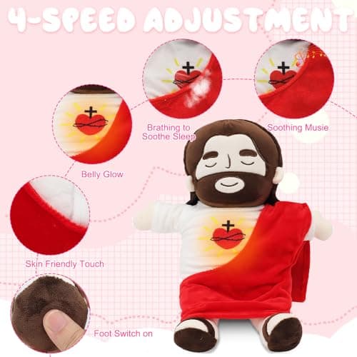 Peluche Jésus Qui Respire 40CM avec Musique et Lumières, Pour Enfants, Soulager Anxiété