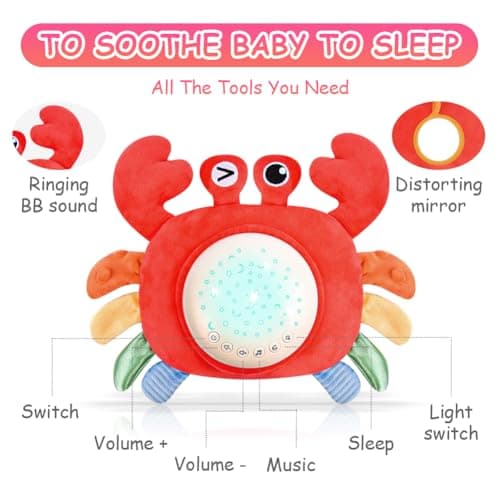 Peluche Apaisante Aolso Bébé Rechargeable Bruits Blancs Veilleuse Lumineuse Crabe pour Nourrisson Dormir Cadeau de Naiss