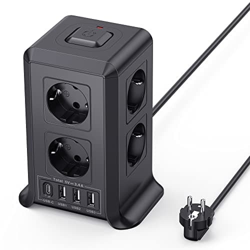 Multiprise avec interrupteur 8 prises et 4 USB pour la maison et le bureau - Protection contre la surtension et les écla