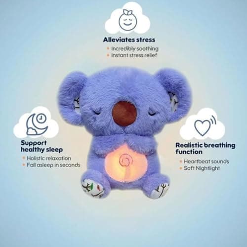 Jouet en Peluche Koala Apaisant avec Lumières Musicales et Respiration + Soulager l'Anxiété pour Adultes et Enfants (Ble