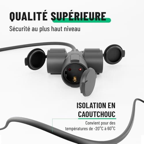 Rallonge électrique GREATE 10m IP44 extérieure 3500W - Prolongateur étanche pour extérieur - Rallonge électrique 3 prise