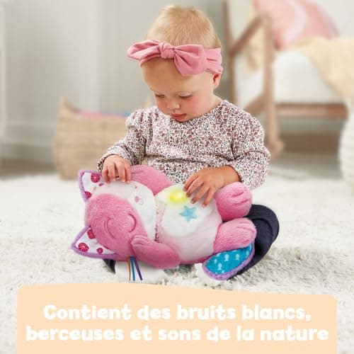 VTech MonChatonDouceNuitRose PelucheQuiRespireetRonronne VeilleuseBébéMusical - Contenu en Français - Cadeau Nouveau-Né