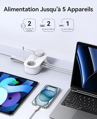 ORICO Multiprise d'Alimentation USB C 20W pour Bureau et Voyage Compatible avec les Téléphones 1,5m (AP3-Blanc)