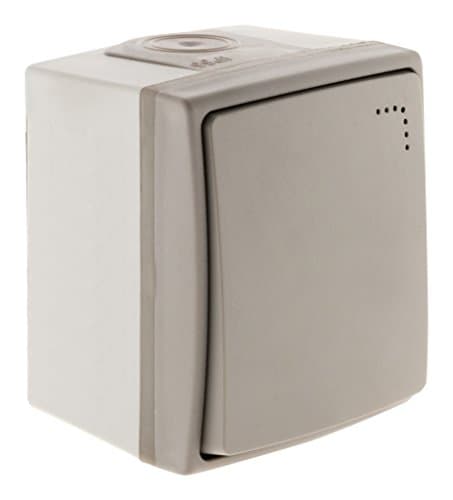 Zenitech Prise de courant 16A 2P+T IP55 Étanche - Gris - Interrupteur de sécurité outdoor - Va et Vient — Va et vient à voyant