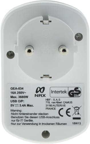 Zenitech Prise Schuko 16A + 2 USB A 3,4A - Prise Murale Blanc - Idéale pour Smartphones et Tablettes - Chargeur USB Inté
