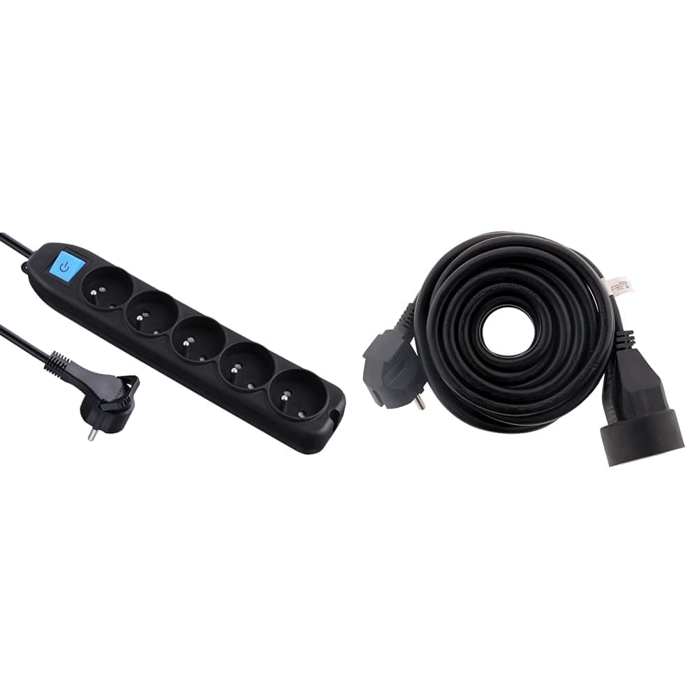 Electraline Bloc 5 Prises avec Interrupteur 16A 1,5 m Noir & Zenitech Prolongateur HO5VV-F 3G1,5mm² 5m Noir 2P+T
