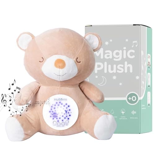 Peluche Bruit Blanc HuBorns Bébé et Veilleuse Musicale, Jouet Projecteur Berceuse Dormir 15 Chansons, Cadeau Naissance O