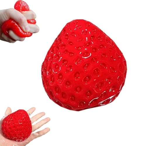Jouet Anti-Stress Fraise Rouge Fufu Squishy - Balle Taba Jouet pour Adultes et Enfants, Accessoire de Bureau Amusant en