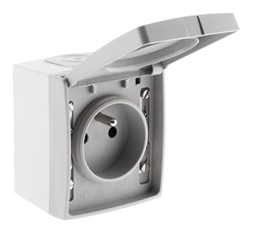 Zenitech Prise de courant 16A 2P+T IP55 Étanche - Gris - Interrupteur de sécurité outdoor - Va et Vient — Prise 16A simple