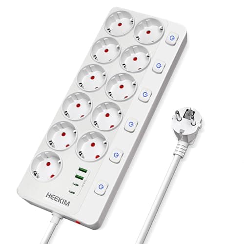 Multiprise USB commutable HEEKIM 11 prises 2 USB-A 2 USB-C 4000W Noir — Blanc