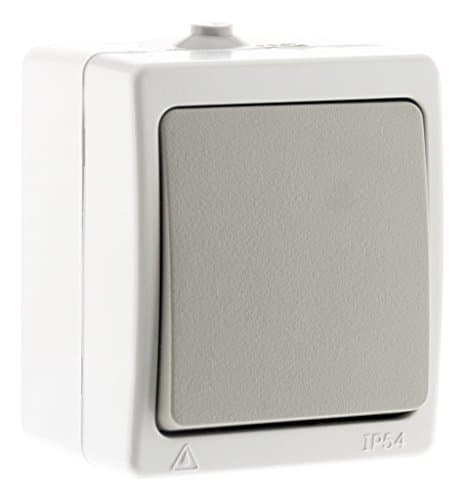 Zenitech Interrupteur à va et vient simple IP54 Akya Gris Clair pour salle de bain et cuisine