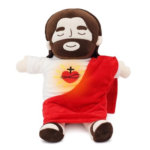 Jésus en peluche apaisant pour enfants en forme de cœur pour église et école du dimanche (rouge)