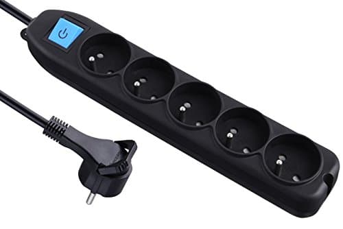 Electraline Bloc 5 Prises avec Interrupteur 16A 1,5 m Noir & Zenitech Prolongateur HO5VV-F 3G1,5mm² 5m Noir 2P+T