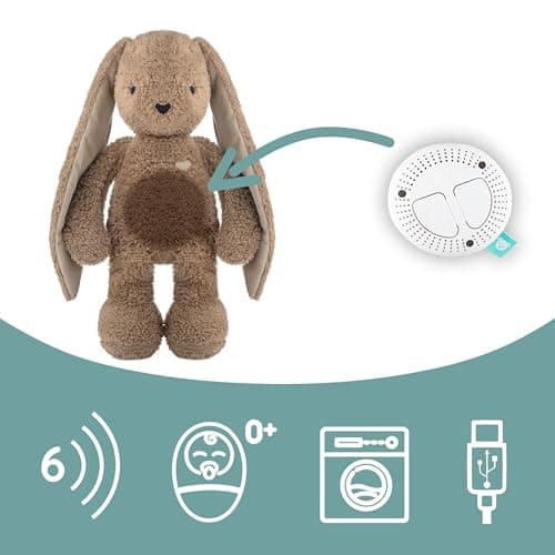 MyHummy Lapin Apaisant 5-en-1, Marron, Fonction Lumière et Sons, Peluche personnelle imprimée avec nom, Charge USB