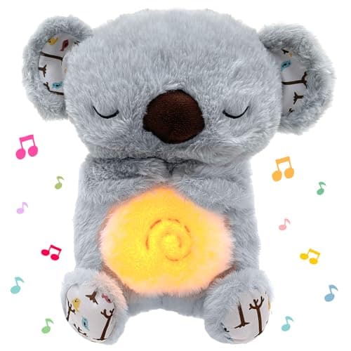 TOPJOWGA Peluche Musicale Interactive pour Bébé, Veilleuse Douce et Apaisante Qui Respire et s'allume, Cadeau Parfait po — Koala
