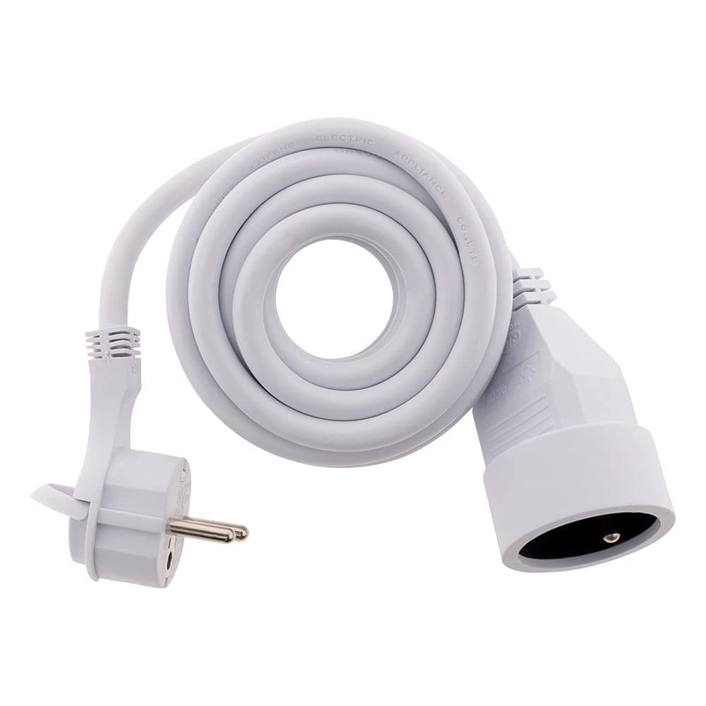 Prolongateur 16A HO5VV-F 3G1.5mm² Zenitech - 3m Blanc avec Fiche Extraplate, Gaine Transparente et Blindage - Extension