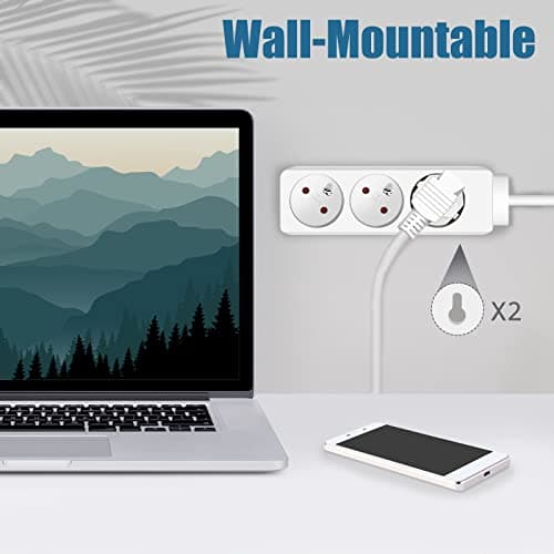 EXTRASTAR Multiprise 3 Prises 16A Blanc, 1.5M Rallonge Électrique 3G1.0mm² H05VV-F, Lot de 2