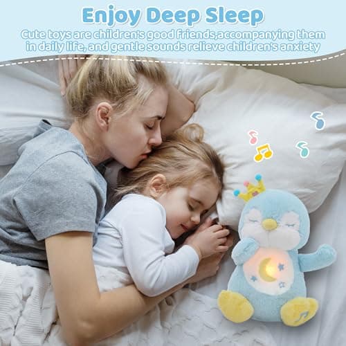 Edencomer Peluche Réglable Qui Respire - Veilleuse Bébé Musicale Lumineuse pour Fille/Garçon Nouveau-Né (Pingouin Bleu)