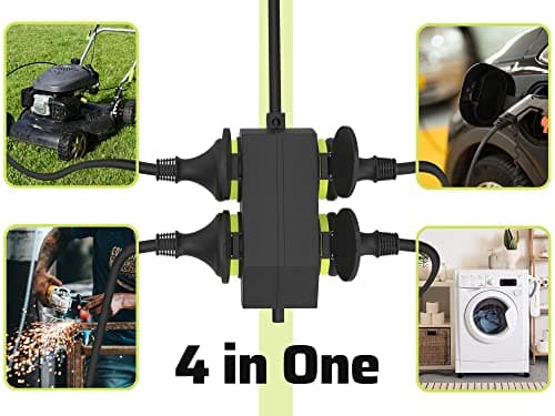 MutecPower Rallonge extérieure étanche IP44 avec 4 prises Schuko, protection des contacts, 5 mètres noir/vert