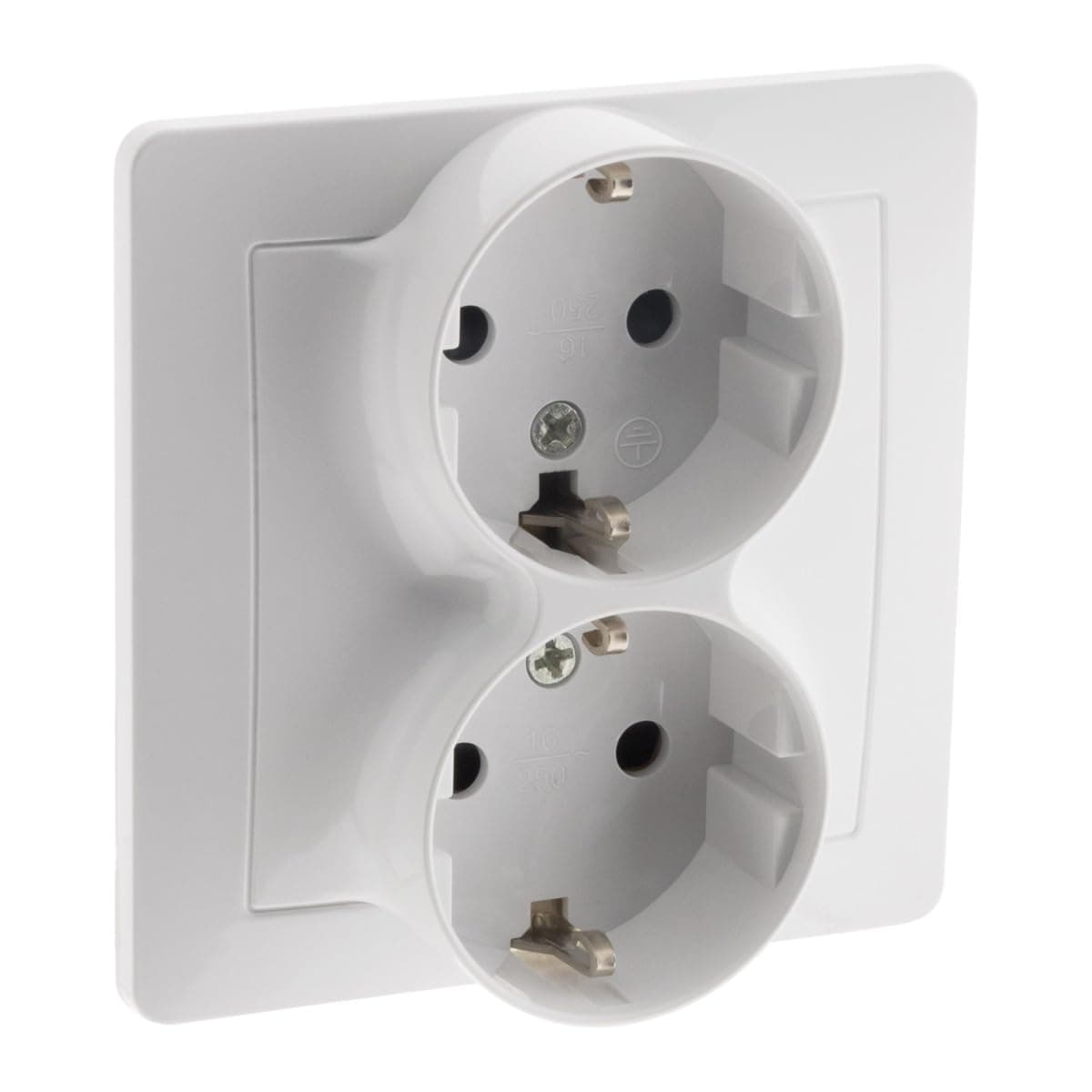 Double prise encastrée Schuko - Blanc - Design moderne et sécuritaire - Ideale pour la maison - 2 prises - Colore blanch