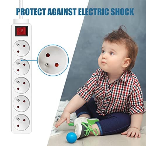 EXTRASTAR Bloc Multiprise 5 Prises 16A Blanc Lot de 2 - Interrupteur Rallonge Electricité