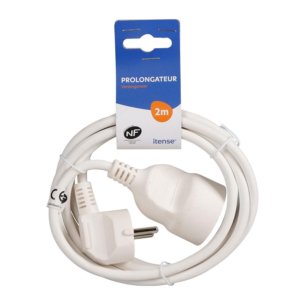 ITENSE Prolongateur électrique 16A Câble HO5VV-F 3G1 mm² Rallonge 2m pour usage intérieur blanc extension robuste