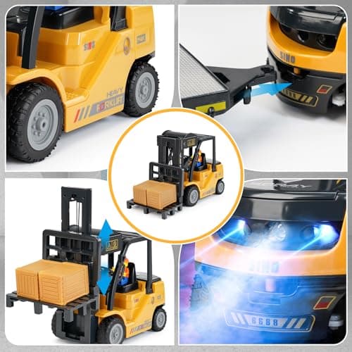 QiquBox Voiture Télécommandée 1/24 Éducative pour Enfants, Chariot Élévateur Sonore Lumineux avec Plateau de Transport e