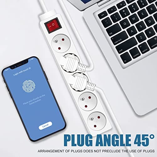 EXTRASTAR Bloc Multiprise 5 Prises 16A Blanc Lot de 2 - Interrupteur Rallonge Electricité