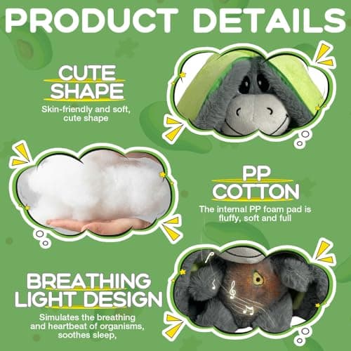 KUWUNG Âne Peluche Qui Respire, Peluche Âne pour Soulager Anxiété, Peluche Âne Qui Respire et Lumières