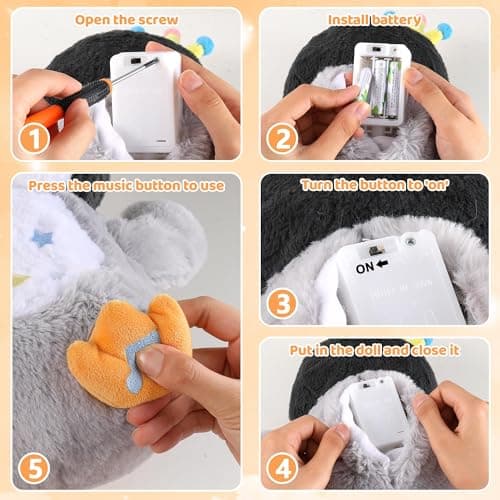 Edencomer Peluche Qui Respire avec Bruit Blanc, Veilleuse Musicale et Lumineuse, Cadeau pour Bébé Nouveau-Né (Pingouin G