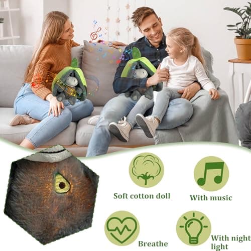 **Peluche Âne Respirant avec Musique et Lumières, Jouet de Réduction du Stress pour Enfants, Peluche Douce et Respirante