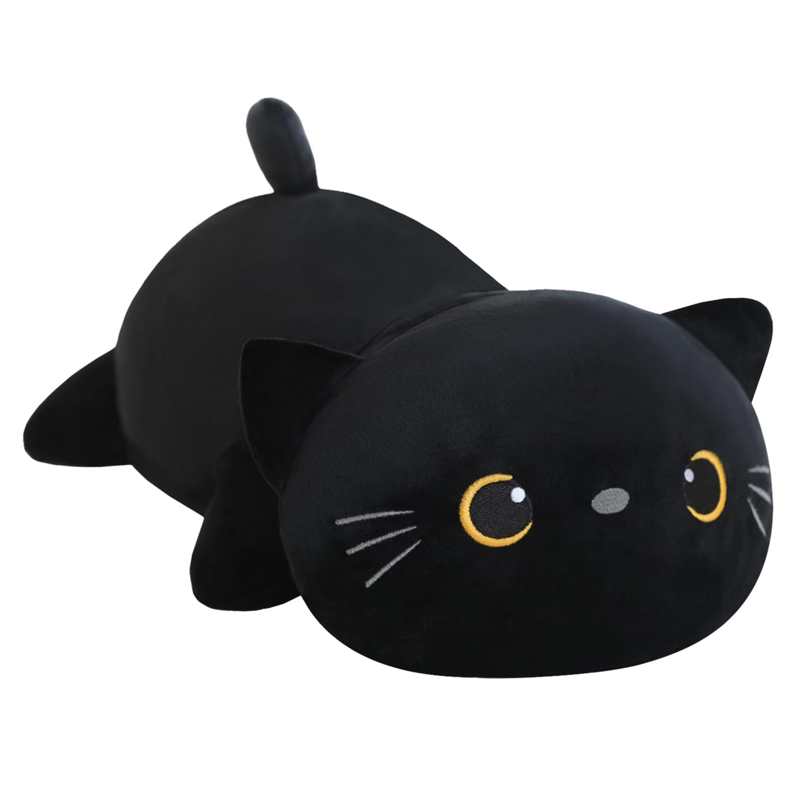 Chat Noir lesté en Peluche - Jouet Idéal pour Enfants et Adultes - Oreiller Doux - 24 cm - 0,4 kg