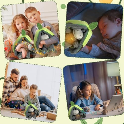 **Peluche Âne Respirant avec Musique et Lumières, Jouet de Réduction du Stress pour Enfants, Peluche Douce et Respirante