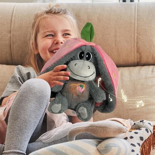 Âne en Peluche Respirant et Apaisant pour Soulager le Stress | Âne avec Mouvement Respiratoire et Musique Calme, Lumière