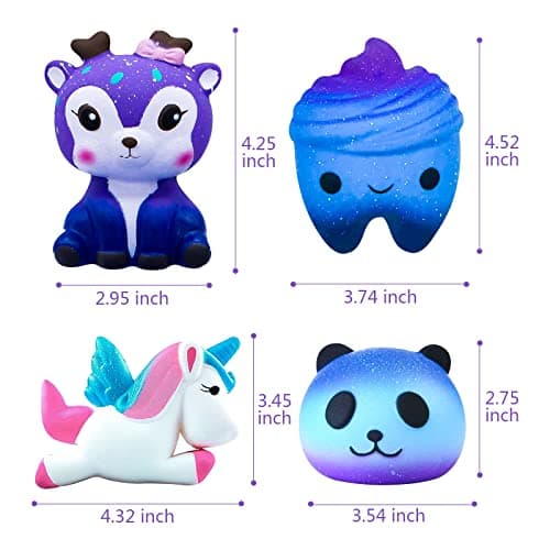 Hirsrian jouets spongieux à reprise lente pour adults et enfants avec dents de cerf, panda, licorne | Soulagement du str