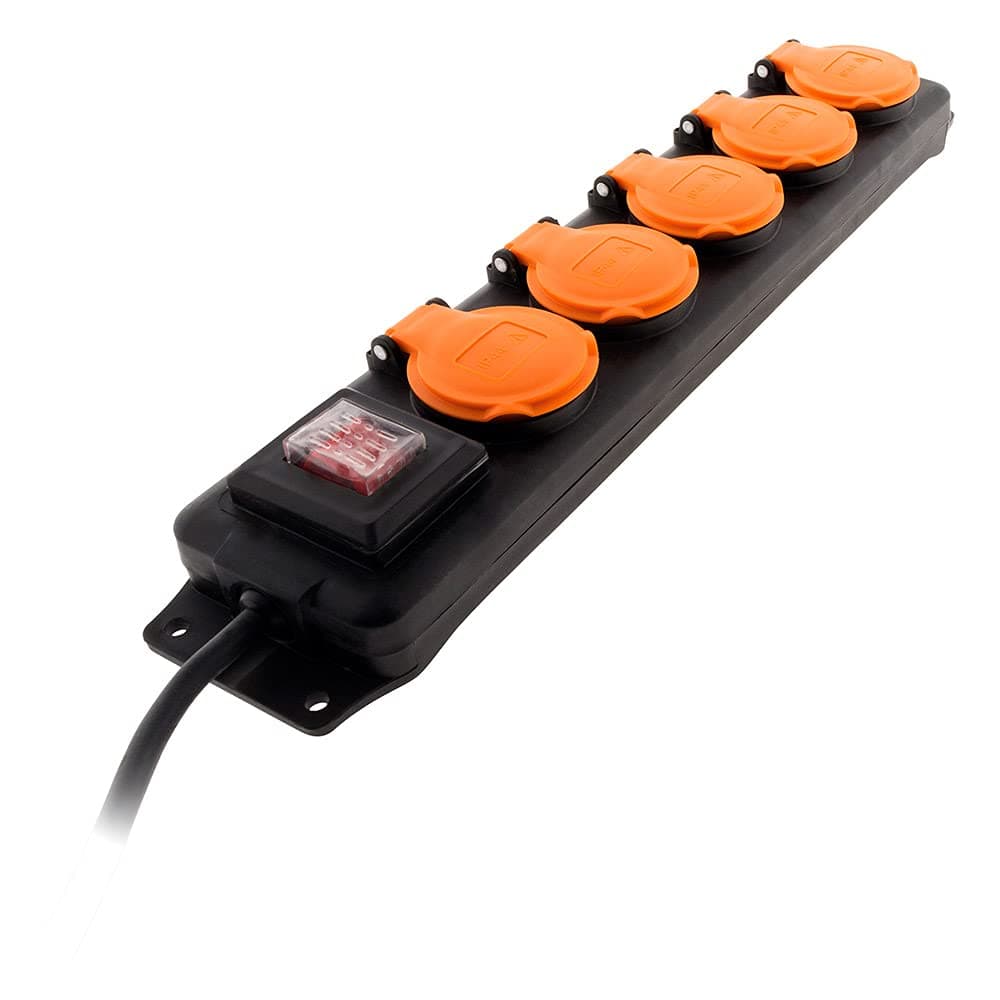 Zenitech - Bloc étanche IP44 5 prises 16A 2P+T noir - Câble HO5RRF 3G1mm² 1,5m - Idéal pour extérieur