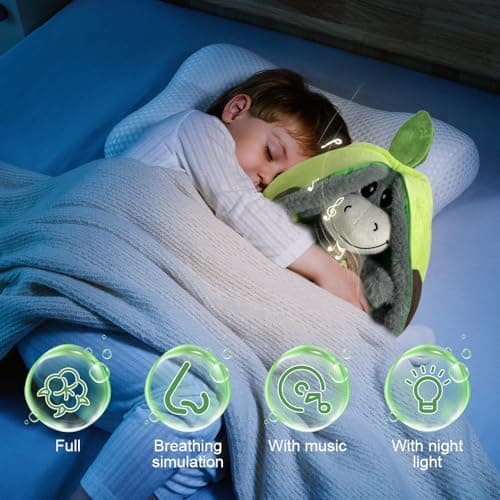 KUWUNG Âne Peluche Qui Respire, Peluche Âne pour Soulager Anxiété, Peluche Âne Qui Respire et Lumières