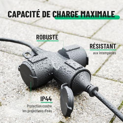 Rallonge électrique GREATE 10m IP44 extérieure 3500W - Prolongateur étanche pour extérieur - Rallonge électrique 3 prise