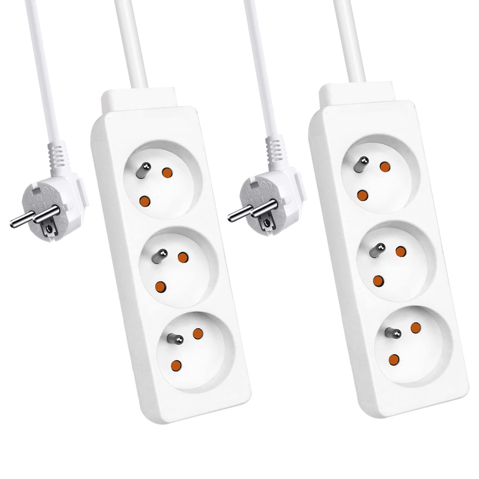 EXTRASTAR Multiprise 3 Prises 16A Blanc, 1.5M Rallonge Électrique 3G1.0mm² H05VV-F, Lot de 2