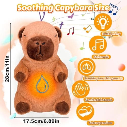 Oreiller en peluche apaisant Capybara Moxeupon | Anti-stress pour Adultes - Peluche en peluche respirante avec lumière m