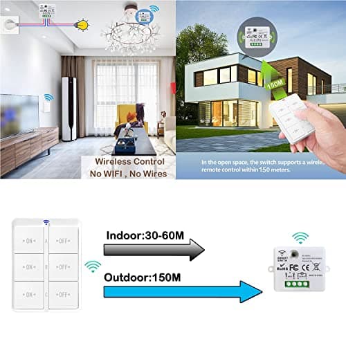 Tedeligo Interrupteur Sans Fil Va Et Vient 433 MHz Kit - Contrôle à Distance 150 Mètres - 2200 Watts (1 Emetteur 3 Récep
