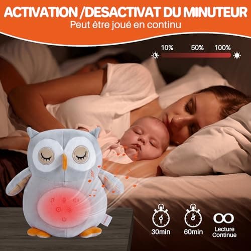 Peluche Hibou Apaisante Hochets Apaisants pour Bébé Veilleuse Jouet Musical Lumineux