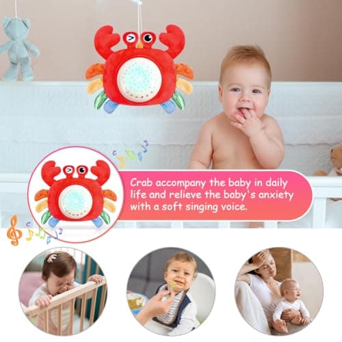 Peluche Apaisante Aolso Bébé Rechargeable Bruits Blancs Veilleuse Lumineuse Crabe pour Nourrisson Dormir Cadeau de Naiss