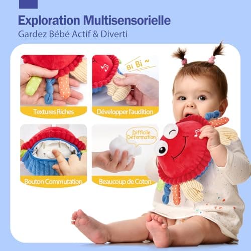 Jouet Hahaland Bebe 6-12 Mois Crabe Qui Marche avec Musique & Enregistrement, Jouets Interactifs pour Tummy Time, Cadeau