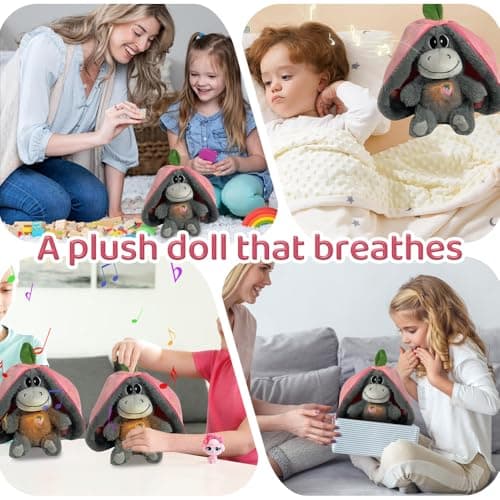 SKIKHN Peluche Qui Respire pour Enfants, Veilleuse Respiratoire Douce avec Mouvements et Musique, Idéale en Cadeau d'Ann